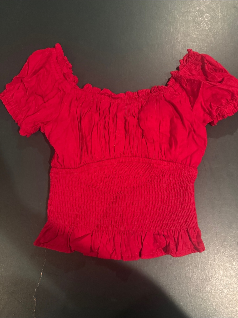 Hollister Red Smocked Off-Shoulder Crop Top
